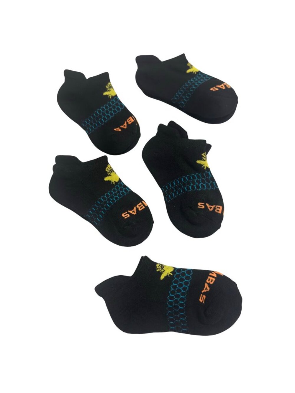 Bombas Bee Better XS Ankle‎ Socks Black  Yellow Bee Honeycomb Design Pack Of 5